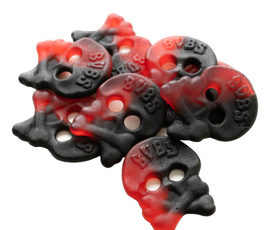 Raspberry & licorice skulls